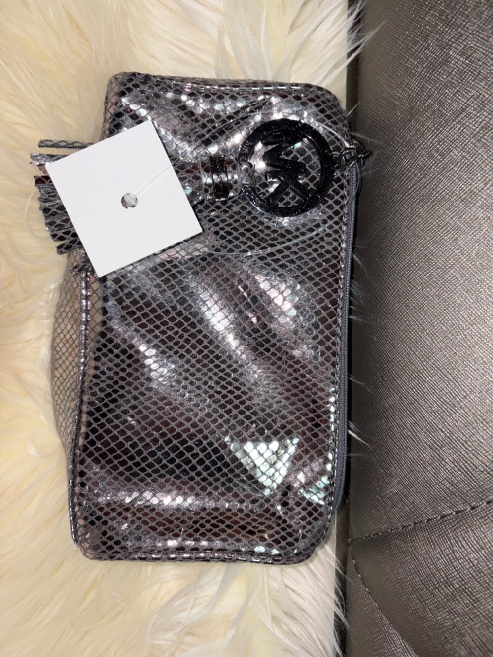 Michael Kors Metallic Snake-Embossed Cosmetic Pouch in Silver limited edition